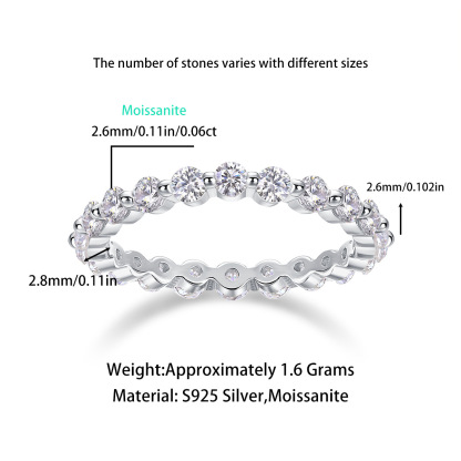 Moissanite Bezel-Set Full Eternity Wedding Band Ring In Sterling Silver-Sterling Silver-lornajewelry