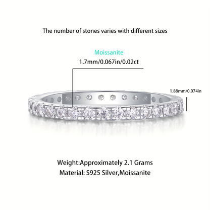 Moissanite Pave Full Eternity Wedding Band Stackable Ring-Sterling Silver-lornajewelry