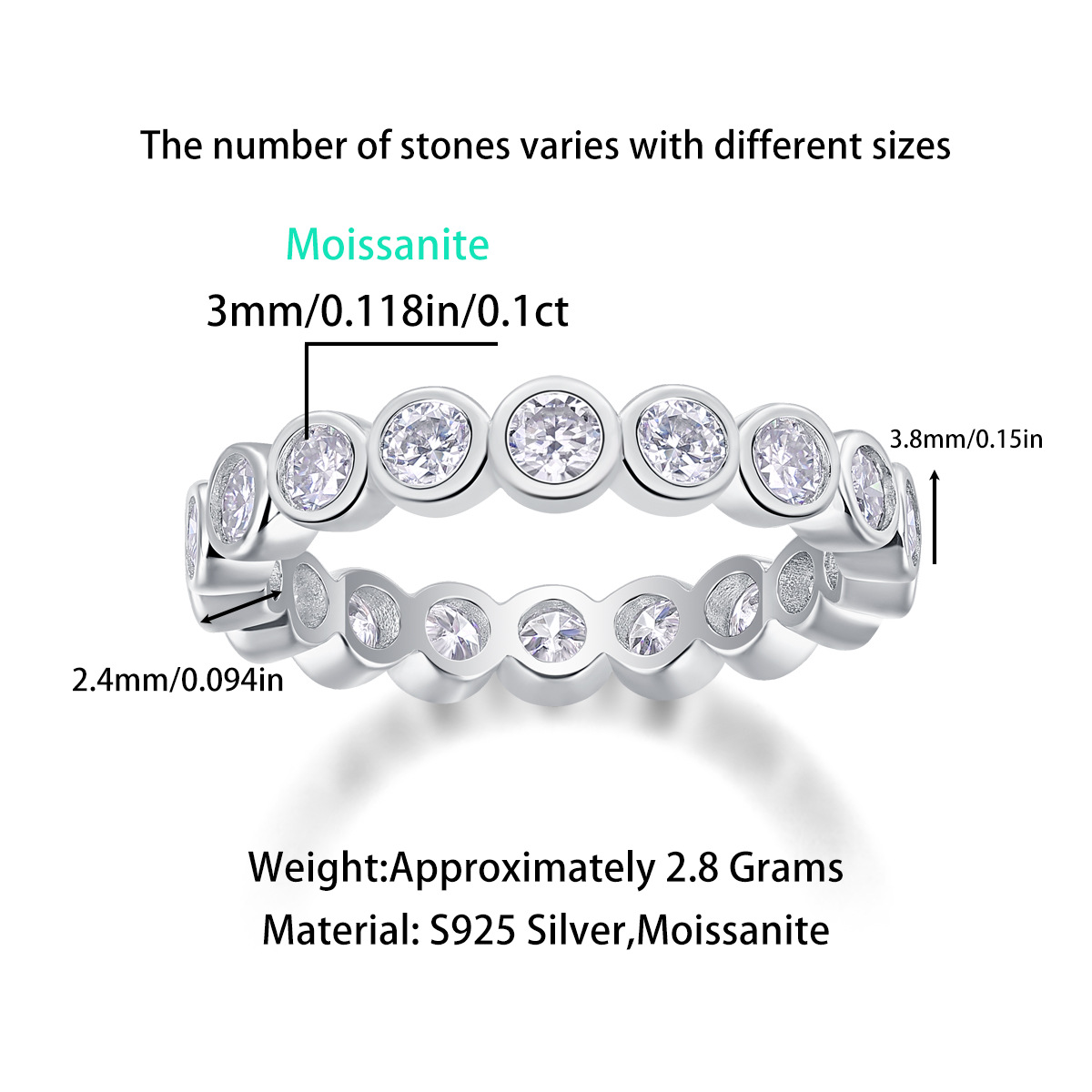 Moissanite Milgrain Bezel Set Full Eternity Wedding Band Stackable Ring-Sterling Silver-lornajewelry