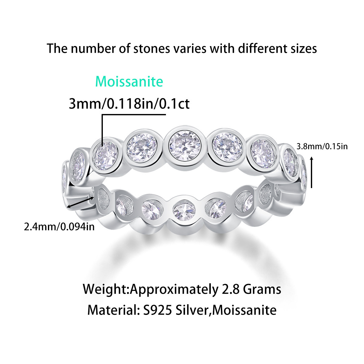 Moissanite Milgrain Bezel Set Full Eternity Wedding Band Stackable Ring-Sterling Silver-lornajewelry