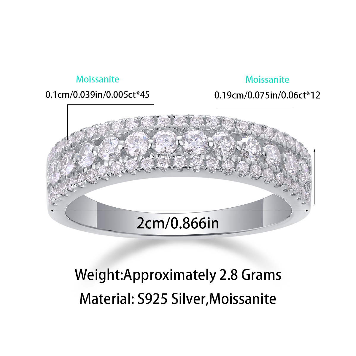 Moissanite Round Cut Half Eternity Wedding Band Stackable Ring-Sterling Silver-lornajewelry