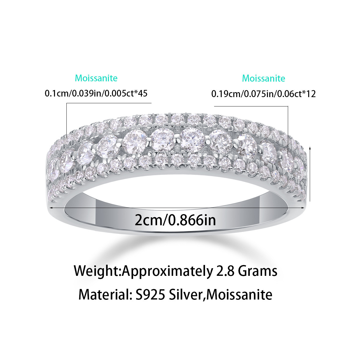 Moissanite Round Cut Half Eternity Wedding Band Stackable Ring-Sterling Silver-lornajewelry