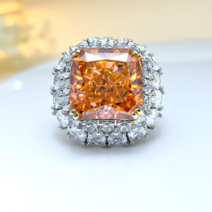 14Ct Luxury Orange Radiant Cut Halo Setting Ring-Sterling Silver-lornajewelry
