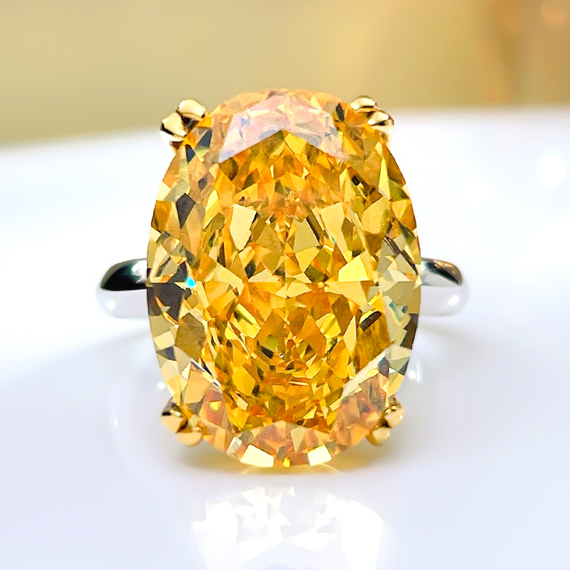 12Ct Yellow Oval Cut Solitaire Ring-Sterling Silver-lornajewelry