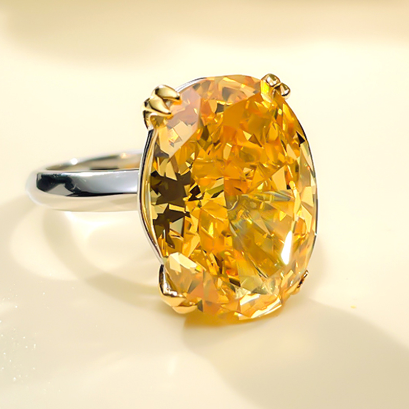 12Ct Yellow Oval Cut Solitaire Ring-Sterling Silver-lornajewelry