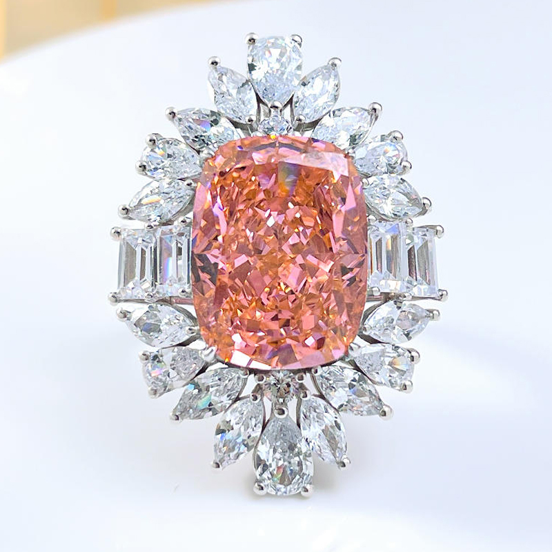 12Ct Padparadscha Cushion Cut Cluster Ring-Sterling Silver-lornajewelry