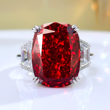 9Ct Ruby Cushion Cut Three-Stone Ring-Sterling Silver-lornajewelry