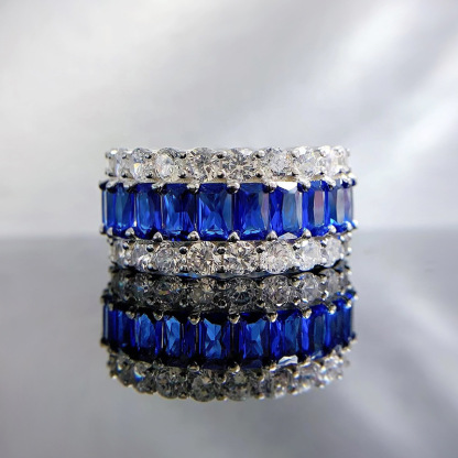 Multi-Color Full Eternity Band – 8 Vibrant Variants in Baguette & Round Cut-Sterling Silver-lornajewelry