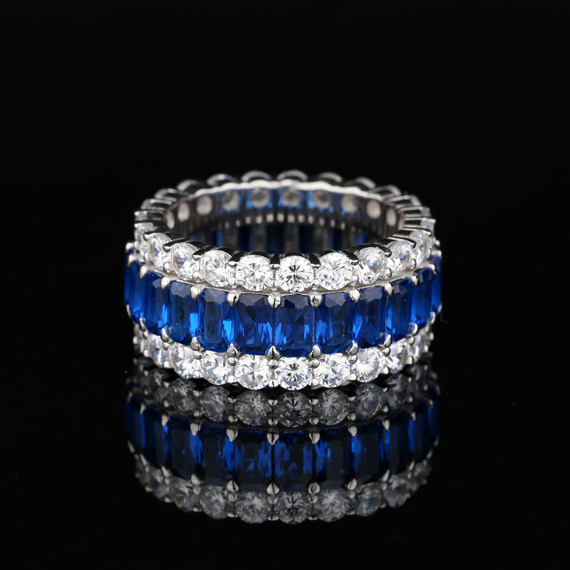 Multi-Color Full Eternity Band – 8 Vibrant Variants in Baguette & Round Cut-Sterling Silver-lornajewelry