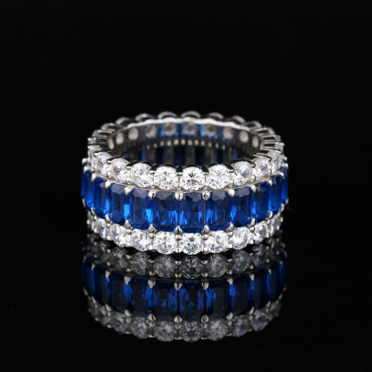 Multi-Color Full Eternity Band – 8 Vibrant Variants in Baguette & Round Cut-Sterling Silver-lornajewelry