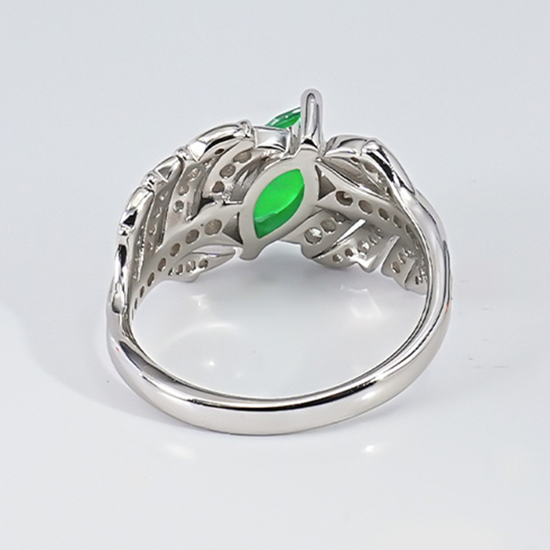 1Ct Green Marquise Cut Leaf Pave Ring-Sterling Silver-lornajewelry