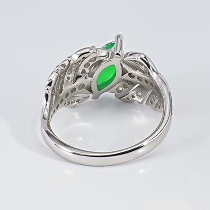 1Ct Green Marquise Cut Leaf Pave Ring-Sterling Silver-lornajewelry