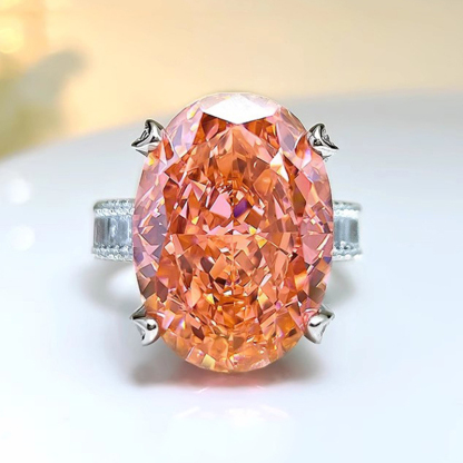 12Ct Padparadscha Oval Cut Baguette Band Ring-Sterling Silver-lornajewelry