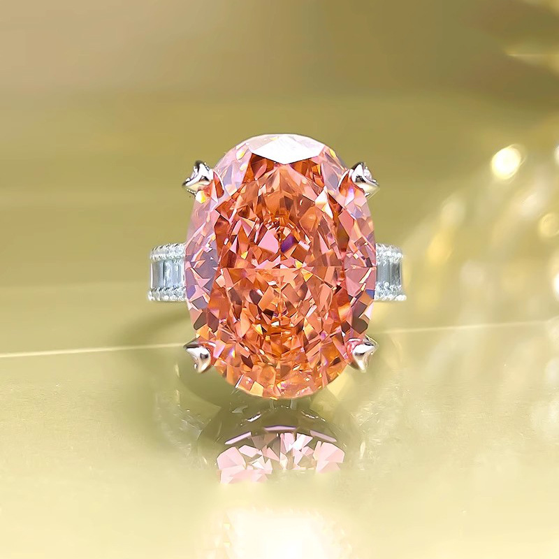 12Ct Padparadscha Oval Cut Baguette Band Ring-Sterling Silver-lornajewelry