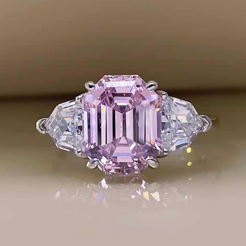 4Ct Pink Emerald Cut Three-Stone Ring-Sterling Silver-lornajewelry