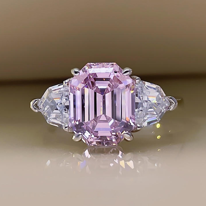 4Ct Pink Emerald Cut Three-Stone Ring-Sterling Silver-lornajewelry