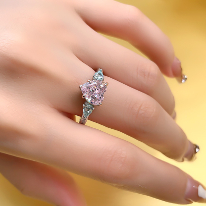 2.5Ct Pink Heart Cut Three-Stone Ring-Sterling Silver-lornajewelry