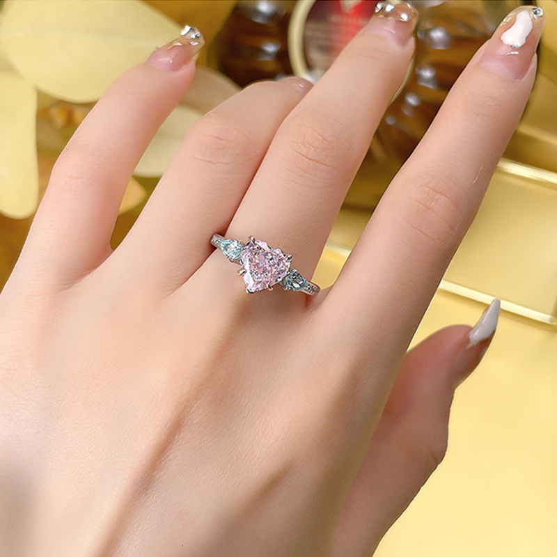 2.5Ct Pink Heart Cut Three-Stone Ring-Sterling Silver-lornajewelry