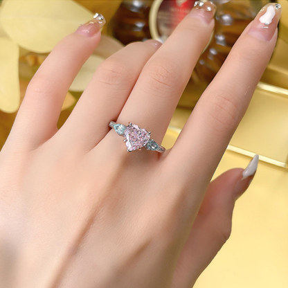 2.5Ct Pink Heart Cut Three-Stone Ring-Sterling Silver-lornajewelry