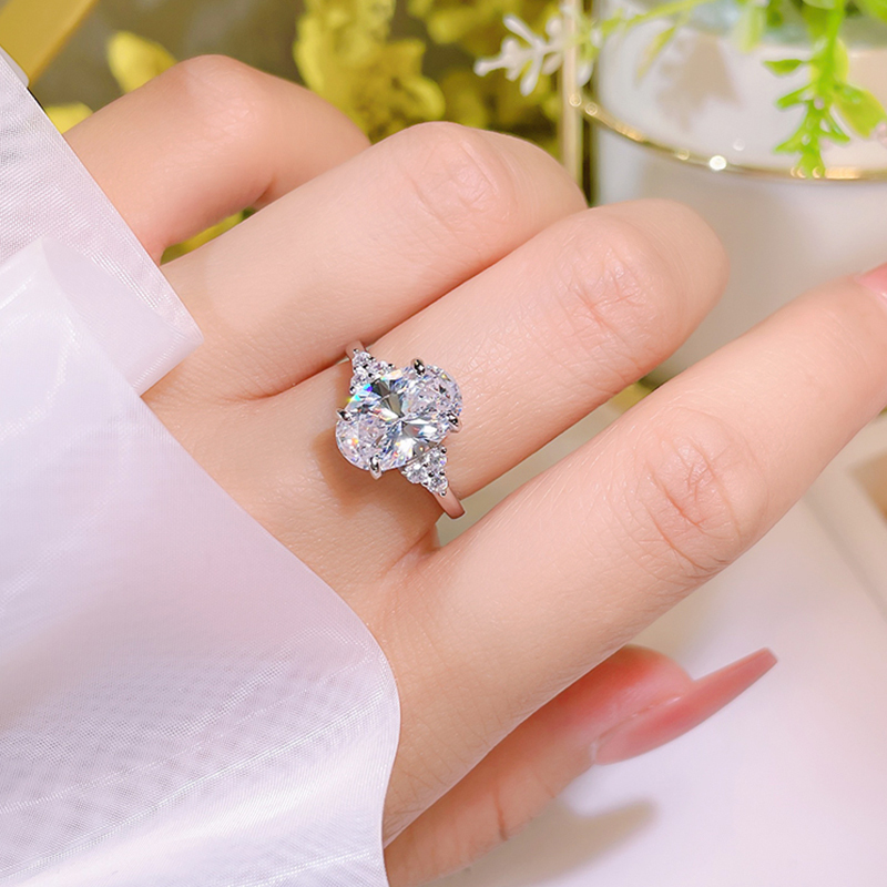 4Ct White Oval Cut Three-Stone Ring-Sterling Silver-lornajewelry