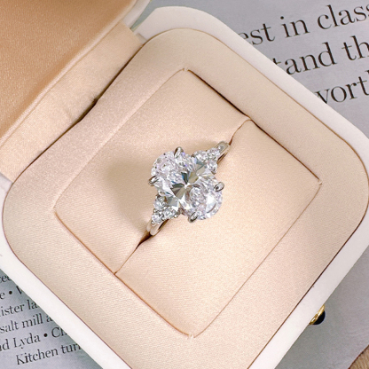 4Ct White Oval Cut Three-Stone Ring-Sterling Silver-lornajewelry