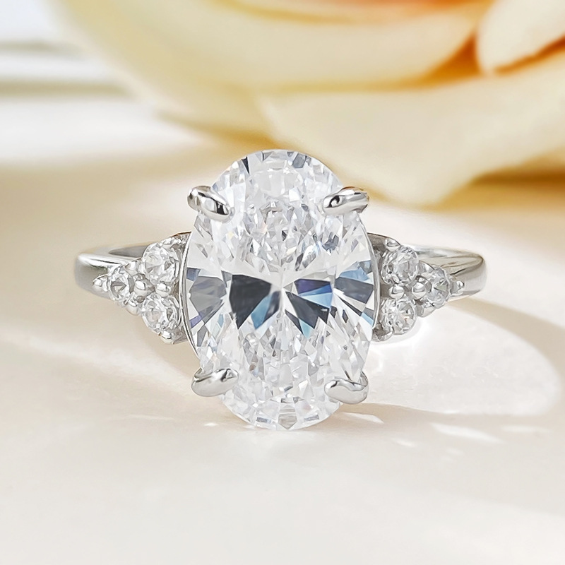 4Ct White Oval Cut Three-Stone Ring-Sterling Silver-lornajewelry