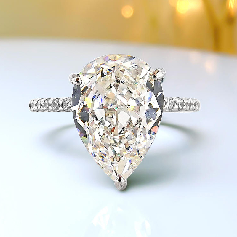 5Ct G-White Pear Cut Pave Setting Ring-Sterling Silver-lornajewelry