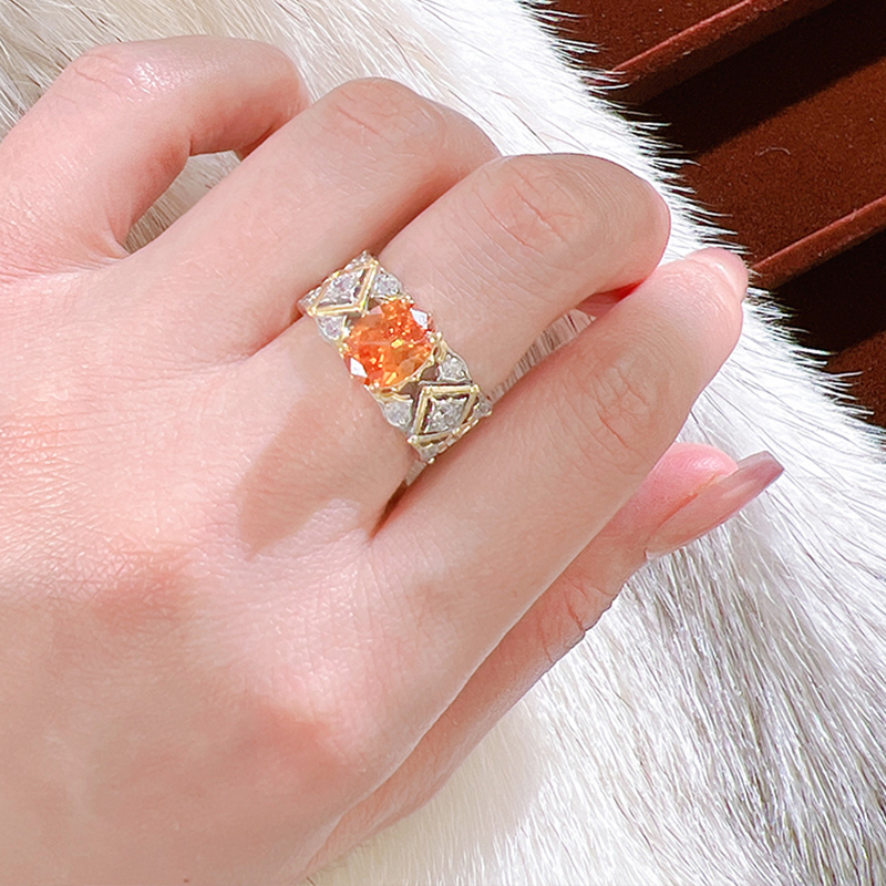 1.5Ct Orange Oval Cut Filigree Band Ring-Sterling Silver-lornajewelry