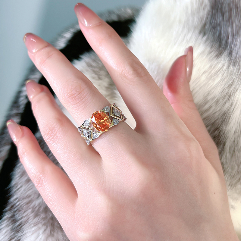 1.5Ct Orange Oval Cut Filigree Band Ring-Sterling Silver-lornajewelry