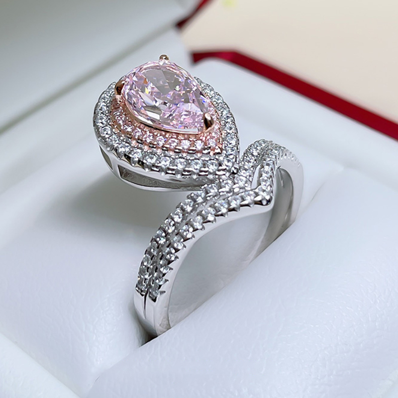 1Ct Pink Pear Cut Double Halo Ring-Sterling Silver-lornajewelry