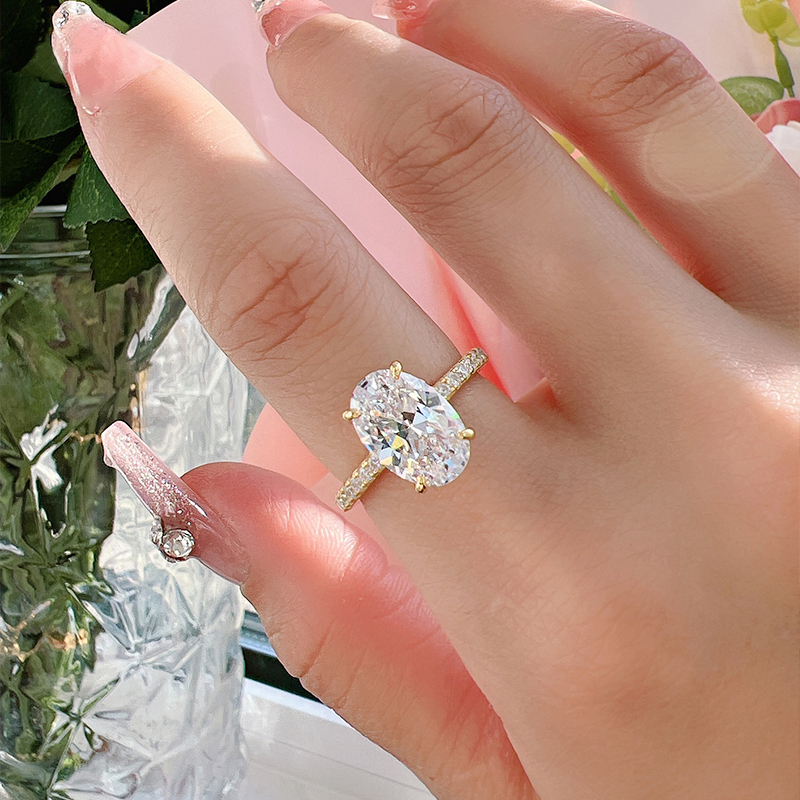 4Ct Classic Oval Cut  Engagement Ring In Sterling Silver-Sterling Silver-lornajewelry