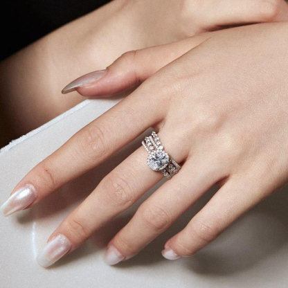 1Ct White Oval Cut Triple Band Halo Ring-Sterling Silver-lornajewelry
