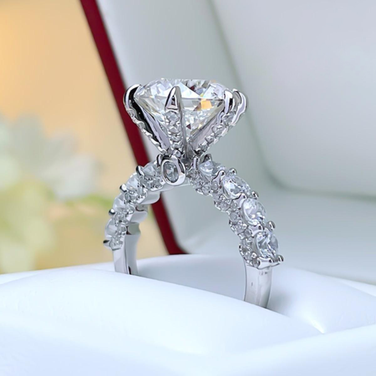 5Ct White Round Cut Prong Setting Ring-Sterling Silver-lornajewelry