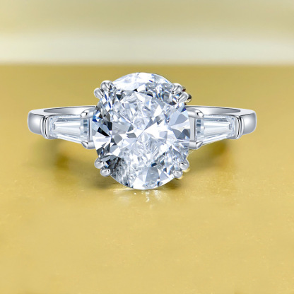 3.5Ct White Oval Cut Three-Stone Ring-Sterling Silver-lornajewelry