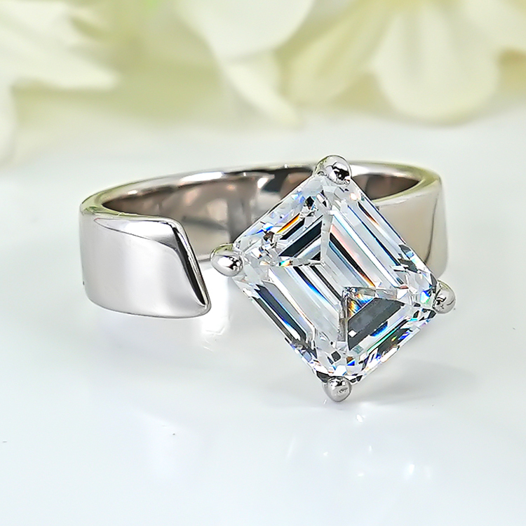 4Ct White Emerald Cut Solitaire Setting Ring-Sterling Silver-lornajewelry