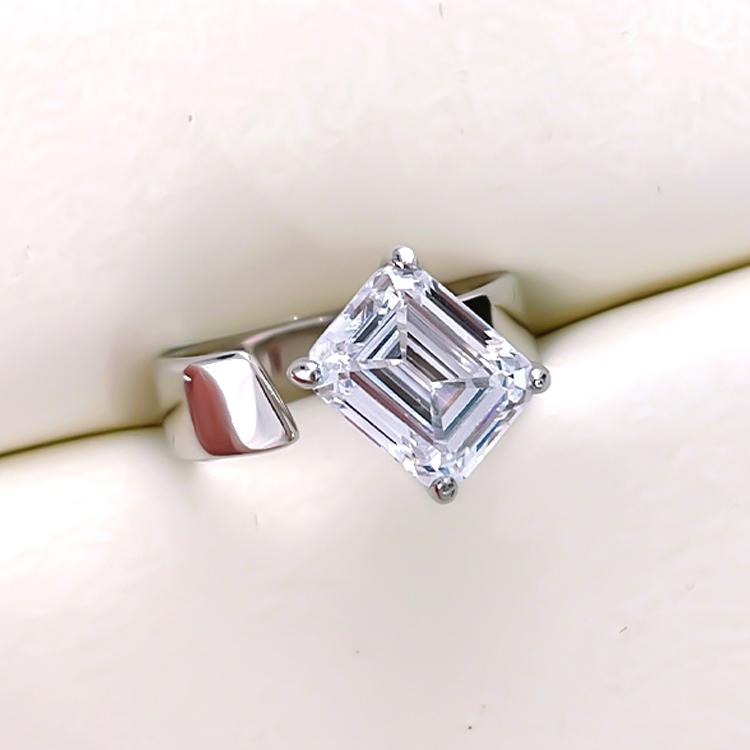 4Ct White Emerald Cut Solitaire Setting Ring-Sterling Silver-lornajewelry