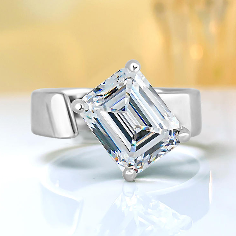 4Ct White Emerald Cut Solitaire Setting Ring-Sterling Silver-lornajewelry