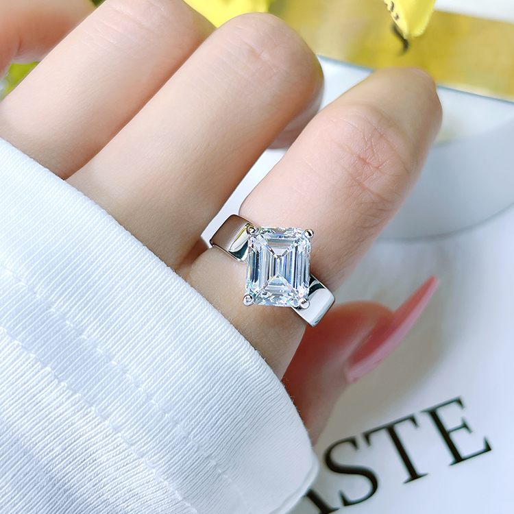 4Ct White Emerald Cut Solitaire Setting Ring-Sterling Silver-lornajewelry