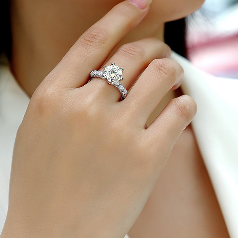 1Ct/2Ct/3Ct Moissanite Nine Stone Round Cut Half Eternity Engagement Ring-Sterling Silver-lornajewelry