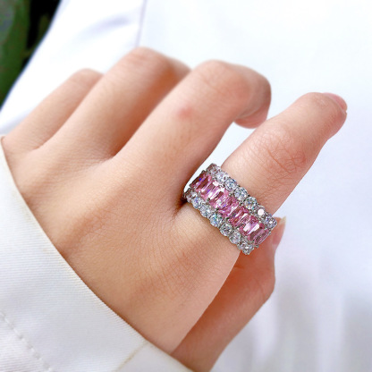 Multi-Color Full Eternity Band – 8 Vibrant Variants in Baguette & Round Cut-Sterling Silver-lornajewelry