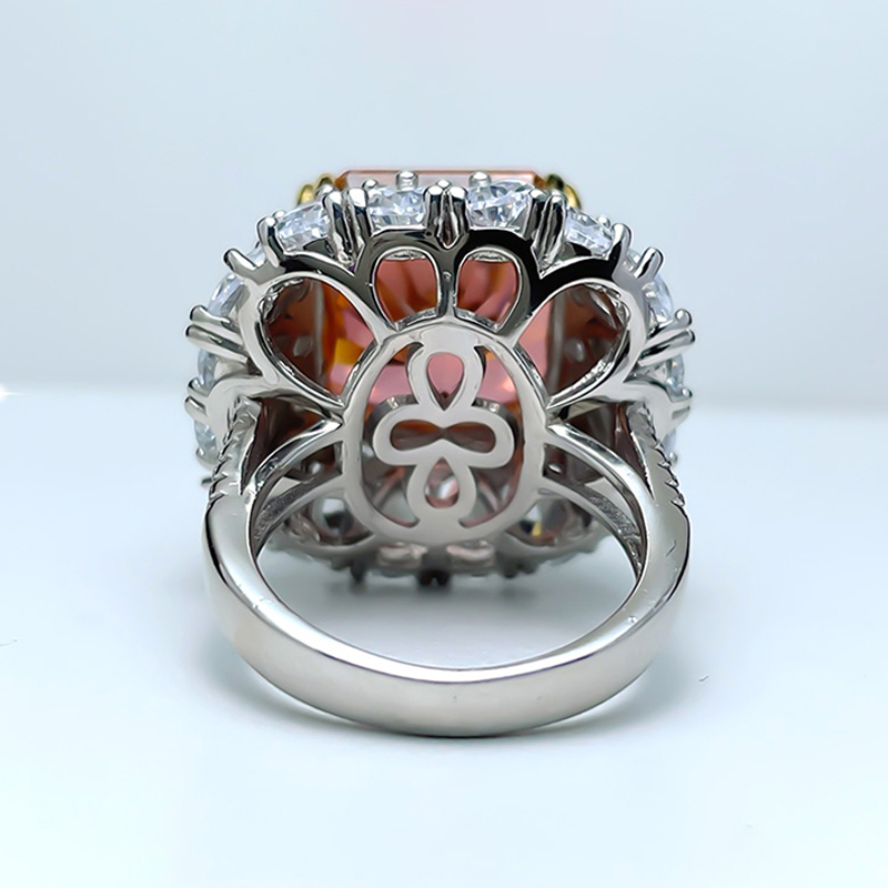 14Ct Luxury Orange Radiant Cut Halo Setting Ring-Sterling Silver-lornajewelry