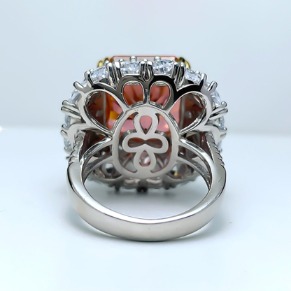 14Ct Luxury Orange Radiant Cut Halo Setting Ring-Sterling Silver-lornajewelry