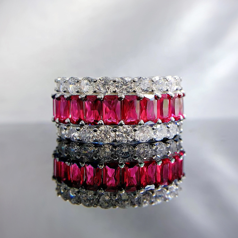 Multi-Color Full Eternity Band – 8 Vibrant Variants in Baguette & Round Cut-Sterling Silver-lornajewelry