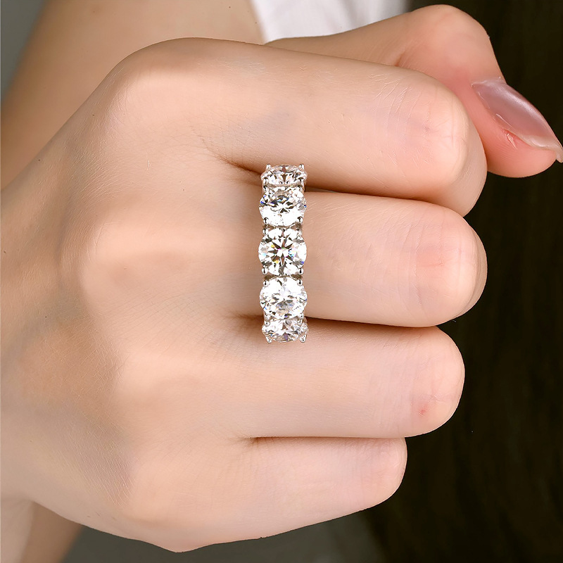 5Ct Moissanite Round Cut Five Stone Setting Ring-Sterling Silver-lornajewelry