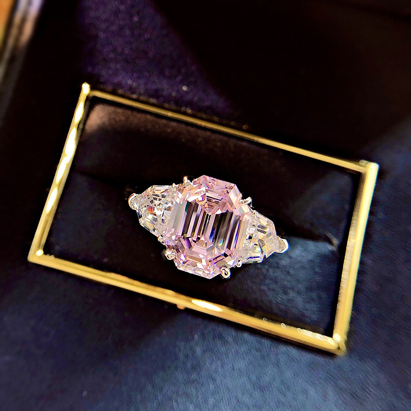 4Ct Pink Emerald Cut Three-Stone Ring-Sterling Silver-lornajewelry