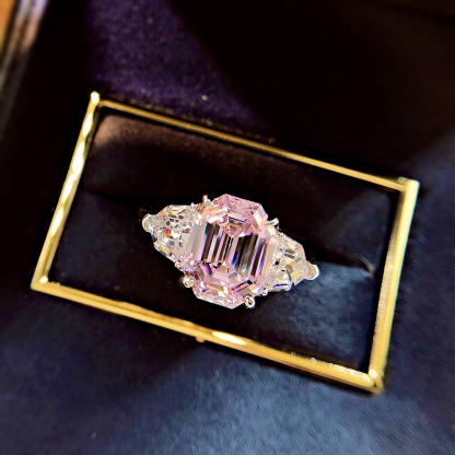 4Ct Pink Emerald Cut Three-Stone Ring-Sterling Silver-lornajewelry