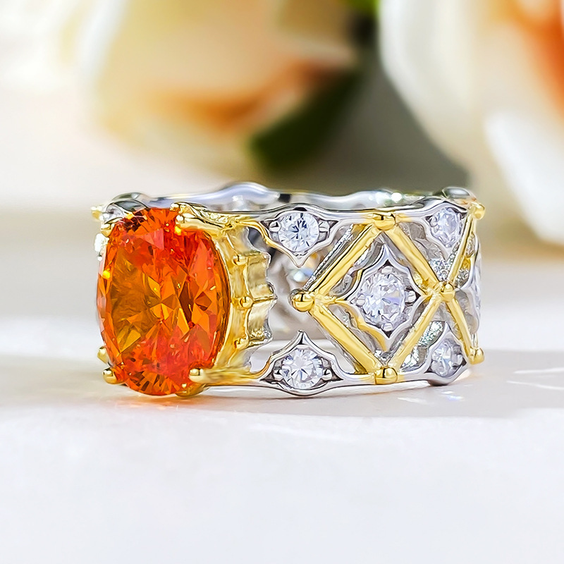 1.5Ct Orange Oval Cut Filigree Band Ring-Sterling Silver-lornajewelry