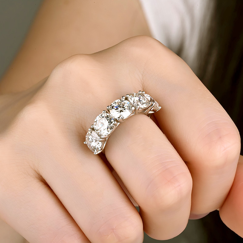 5Ct Moissanite Round Cut Five Stone Setting Ring-Sterling Silver-lornajewelry