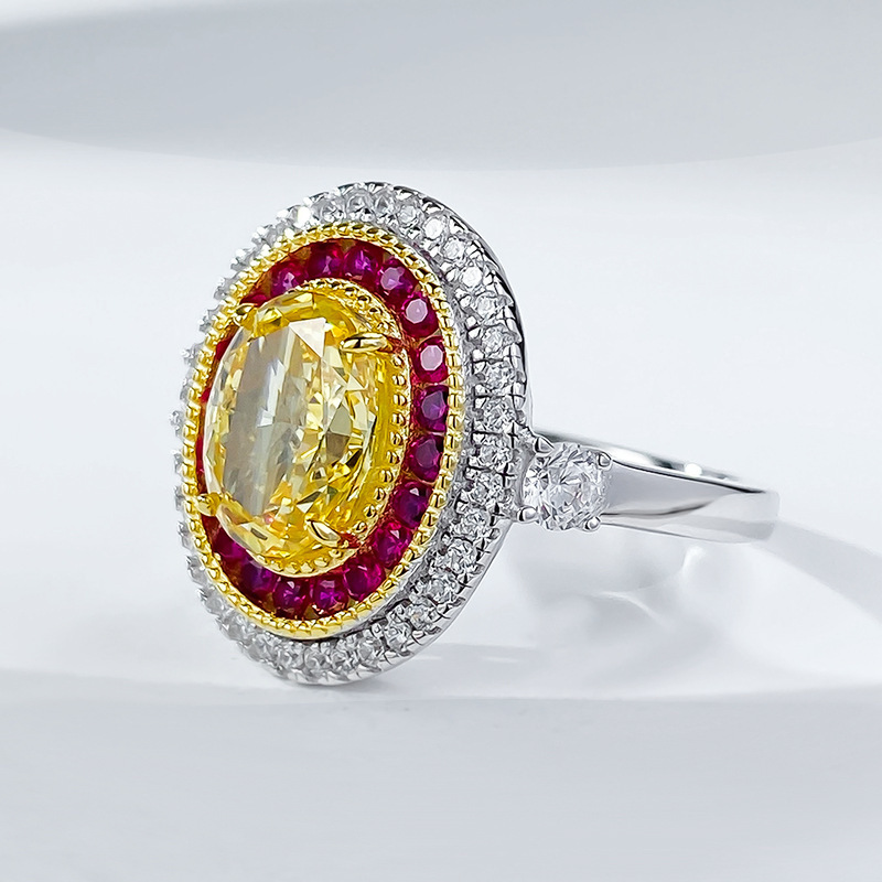 3Ct Luxury Yellow Oval Stone Double Halo Design Ring-Sterling Silver-lornajewelry
