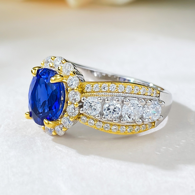2Ct Luxury Oval Blue Stone Halo Accent Ring in Gold-Sterling Silver-lornajewelry